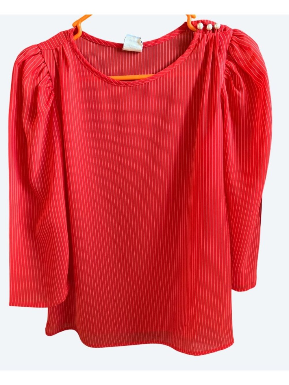 Topson Downs Red & White Striped Womens Blouse Large Polyester Puff Sleeve - Picture 1 of 15